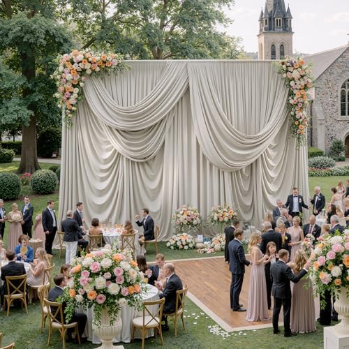 40ftx15ft Beige Backdrop Curtains for Parties, Wrinkle Free Polyester Beige Photo Backdrop Drapes 8 Panels 15 ft