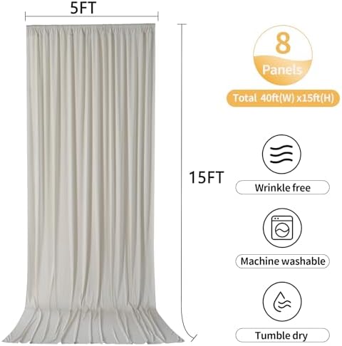 40ftx15ft Beige Backdrop Curtains for Parties, Wrinkle Free Polyester Beige Photo Backdrop Drapes 8 Panels 15 ft, alternate