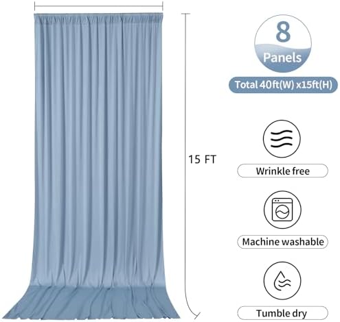 40ftx15ft Dusty Blue Backdrop Curtains for Parties, Wrinkle Free Polyester Photo Backdrop Drapes 8 Panels 15 ft, alternate