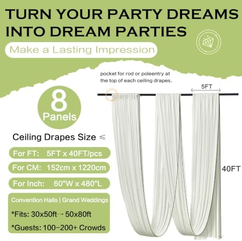 40ftx40ft Ivory Ceiling Curtain for Wedding Parties, alternate view 6