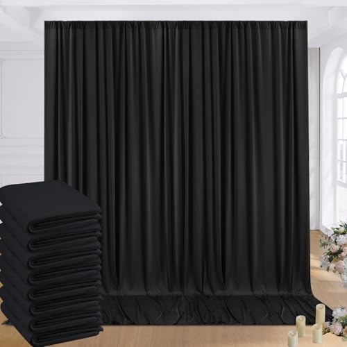 40ftx8ft Wrinkle Free Black Backdrop Curtains for Parties, 8 Panels 5×8ft Soft Silky Polyester Drapes for