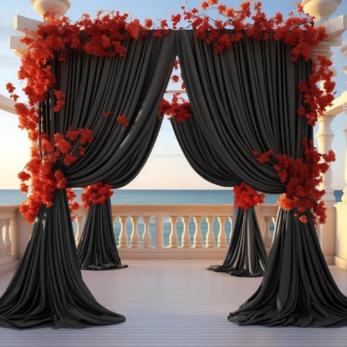 40ftx8ft Wrinkle Free Black Backdrop Curtains for Parties, 8 Panels 5×8ft Soft Silky Polyester Drapes for, alternate view 6