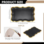 40pcs Black Disposable Serving Trays and Platters with Gold Rim 13"x9" Rectangle Party Trays Cookie Platters for, alternate
