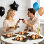 40pcs Black Disposable Serving Trays and Platters with Gold Rim 13"x9" Rectangle Party Trays Cookie Platters for, alternate