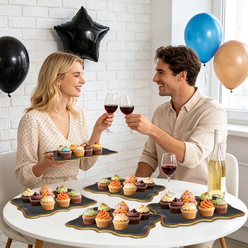 40pcs Black Disposable Serving Trays and Platters with Gold Rim 13"x9" Rectangle Party Trays Cookie Platters for, alternate