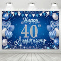 40th Anniversary Backdrop, Blue & Silver Happy 40th Wedding Anniversary Photo Background Wall Decor, Couples