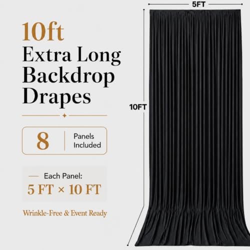 40x10 FT Black Backdrop Curtains for Weddings, Parties and Photo Booths in 40FT(W) x 10FT(H) in Black, alternate view 5