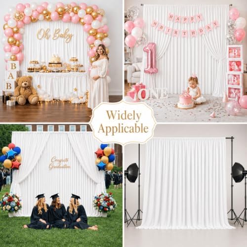 40x10 FT White Backdrop Curtains for Weddings, Parties and Photo Booths in 40FT(W) x 10FT(H) in White, alternate view 6