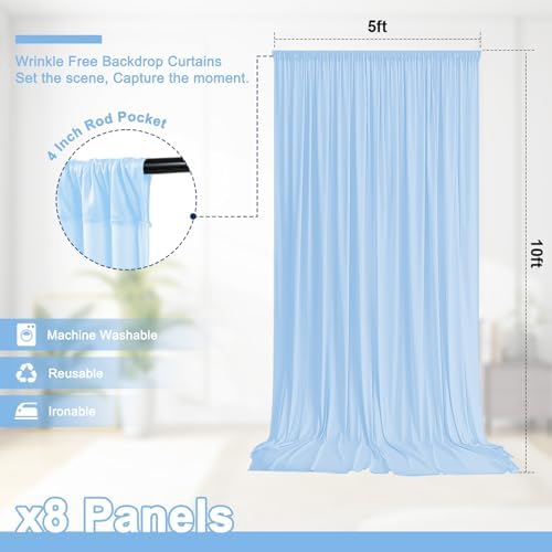 40x10 FT Wrinkle Free Baby Blue Backdrop Curtains for Wedding Parties, Soft Polyester Photo Backdrop Curtains, alternate view