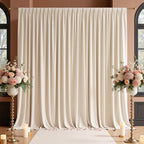 40x10 FT Wrinkle Free Ivory Backdrop Curtains for Wedding Parties, Soft Polyester Photo Backdrop Curtains with 4
