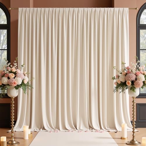 40x10 FT Wrinkle Free Ivory Backdrop Curtains for Wedding Parties, Soft Polyester Photo Backdrop Curtains with 4