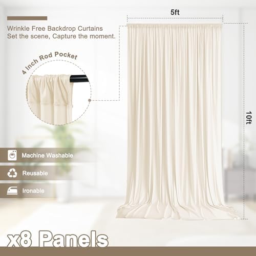 40x10 FT Wrinkle Free Ivory Backdrop Curtains for Wedding Parties, Soft Polyester Photo Backdrop Curtains with 4, alternate