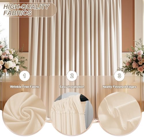 40x10 FT Wrinkle Free Ivory Backdrop Curtains for Wedding Parties, Soft Polyester Photo Backdrop Curtains with 4, alternate