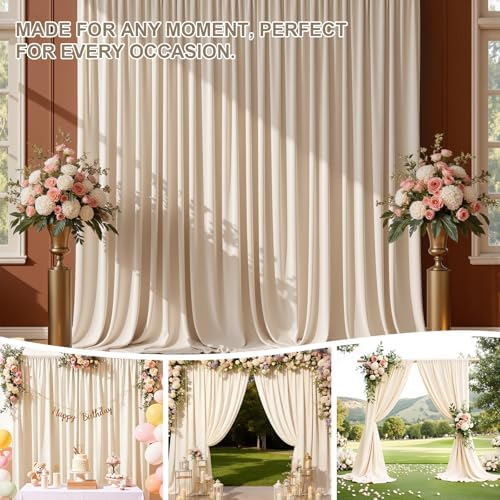 40x10 FT Wrinkle Free Ivory Backdrop Curtains for Wedding Parties, Soft Polyester Photo Backdrop Curtains with 4, alternate