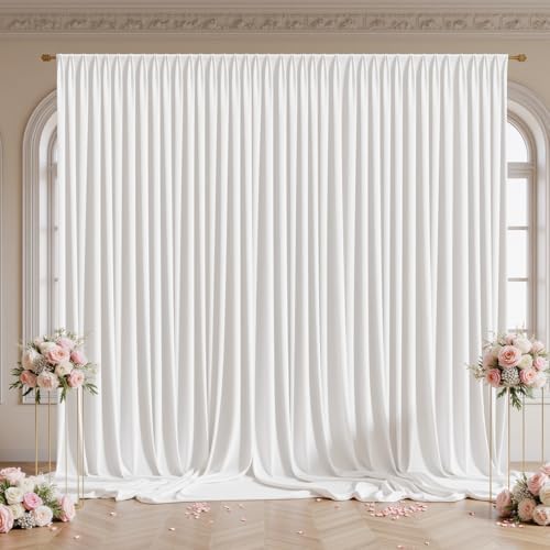 40x10 FT Wrinkle Free White Backdrop Curtains for Wedding Parties, Soft Polyester Photo Backdrop Curtains with 4