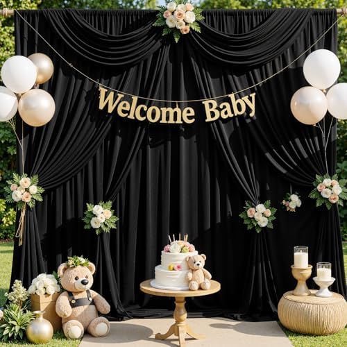 40x10ft Black Backdrop Curtains for Parties, 8 Panels 5x10ft Wrinkle-Free Polyester Background Curtains for, alternate view 2