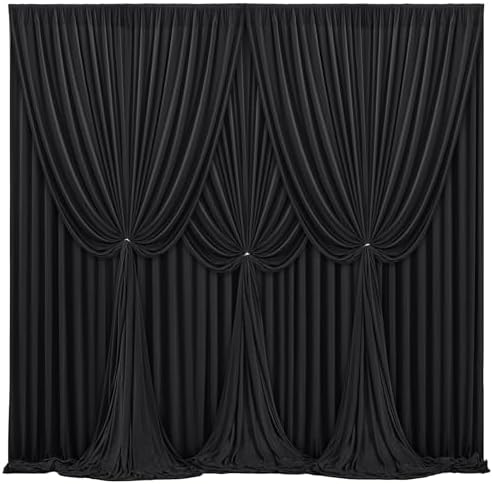 40x10FT Black Backdrop Curtains for Wedding Parties, Wrinkle Free Polyester Photography Backdrop Drapes for