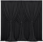 40x10FT Black Backdrop Curtains for Wedding Parties, Wrinkle Free Polyester Photography Backdrop Drapes for