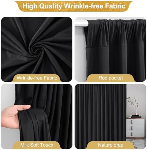 40x10FT Black Backdrop Curtains for Wedding Parties, Wrinkle Free Polyester Photography Backdrop Drapes for, alternate view 2