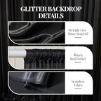 40x10ft Black Glitter Backdrop Curtain for Parties, Wrinkle Free Satin Photo Backdrop Drapes 8 Panels 5x10FT, alternate view