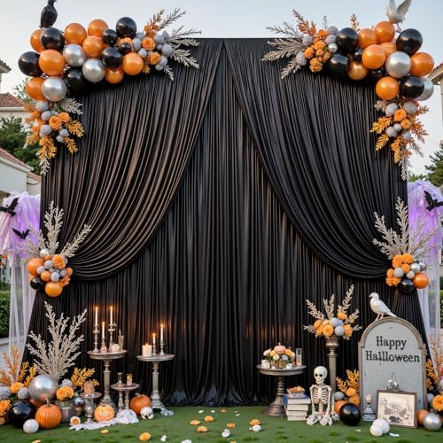 40x10ft Black Glitter Backdrop Curtain for Parties, Wrinkle Free Satin Photo Backdrop Drapes 8 Panels 5x10FT, alternate view