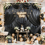 40x10ft Black Glitter Backdrop Curtain for Parties, Wrinkle Free Satin Photo Backdrop Drapes 8 Panels 5x10FT, alternate view