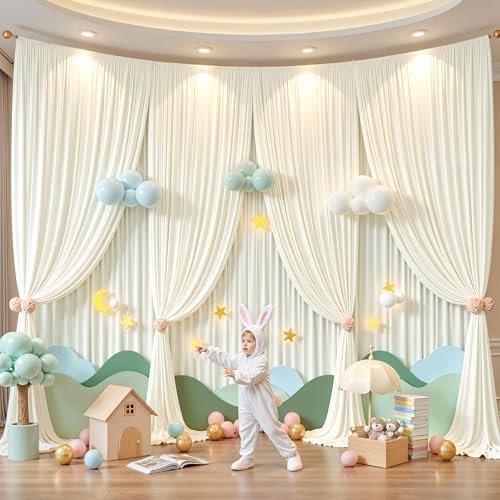 40x10FT Cream White Backdrop Curtains for Wedding Parties, Wrinkle Free Polyester Photography Backdrop Drapes, alternate view