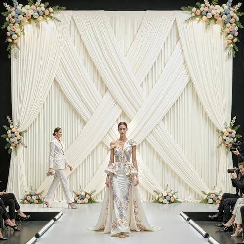 40x10FT Cream White Backdrop Curtains for Wedding Parties, Wrinkle Free Polyester Photography Backdrop Drapes, alternate view