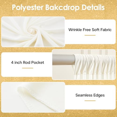 40x10ft Cream White Backdrop Curtains for Wedding Parties Wrinkle Free Photo Backdrop Drapes for Photography, alternate view