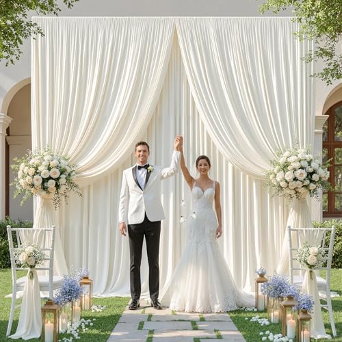 40x10ft Cream White Backdrop Curtains for Wedding Parties Wrinkle Free Photo Backdrop Drapes for Photography, alternate view