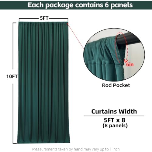 40x10FT Dark Green Backdrop Curtains for Wedding Parties, Wrinkle Free Photo Backdrop Curtains for Wedding, alternate view 3