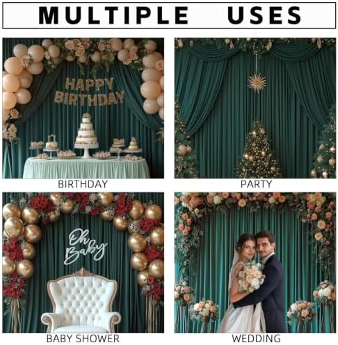 40x10FT Dark Green Backdrop Curtains for Wedding Parties, Wrinkle Free Photo Backdrop Curtains for Wedding, alternate view 5