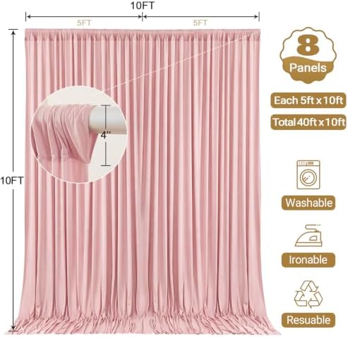 40x10ft Dusty Rose Backdrop Curtain Panels for Parties - Wrinkle Free Polyester Photo Curtain Backdrop Wedding, alternate