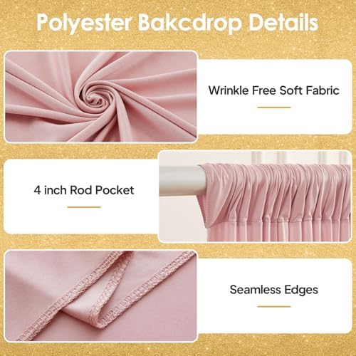 40x10ft Dusty Rose Backdrop Curtains for Wedding Parties Wrinkle Free Photo Backdrop Drapes for Photography, alternate view 2