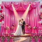 40x10ft Hot Pink Glitter Backdrop Curtain for Parties, Wrinkle Free Satin Photo Backdrop Drapes 8 Panels 5x10FT, alternate