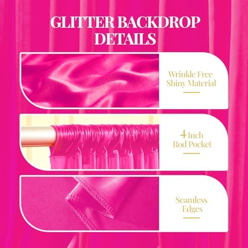 40x10ft Hot Pink Glitter Backdrop Curtain for Parties, Wrinkle Free Satin Photo Backdrop Drapes 8 Panels 5x10FT, alternate