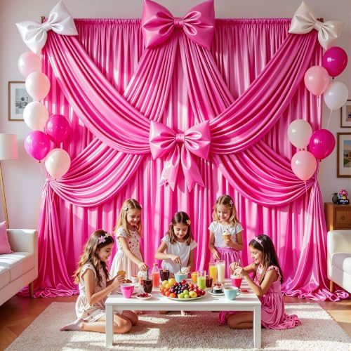 40x10ft Hot Pink Glitter Backdrop Curtain for Parties, Wrinkle Free Satin Photo Backdrop Drapes 8 Panels 5x10FT, alternate