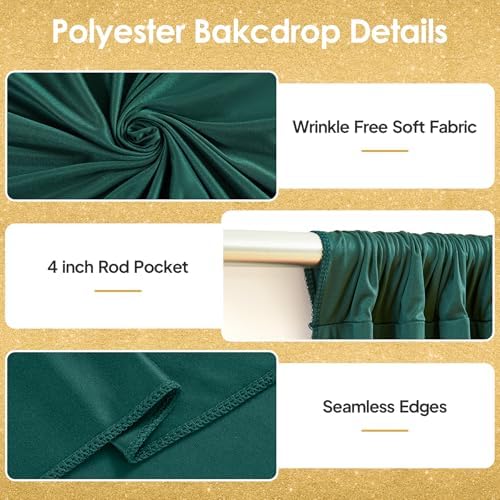 40x10ft Hunter Green Backdrop Curtains for Wedding Parties Wrinkle Free Photo Backdrop Drapes for Photography, alternate view