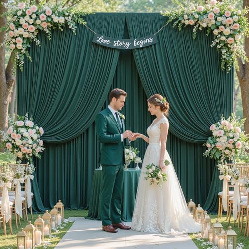 40x10ft Hunter Green Backdrop Curtains for Wedding Parties Wrinkle Free Photo Backdrop Drapes for Photography, alternate view