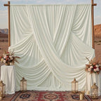 40x10ft Ivory Backdrop Curtains for Parties, 8 Panels 5x10ft Wrinkle-Free Polyester Background Curtains for