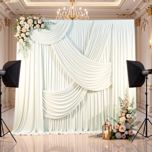 40x10FT Ivory Backdrop Curtains for Parties, 8 Panels Wrinkle-Free Photo Backdrop Drapes, Thickened Background, alternate