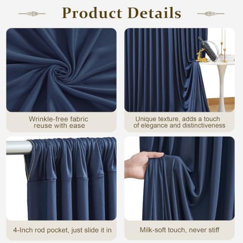 40x10FT Navy Blue Backdrop Curtains for Parties, 8 Panels Wrinkle-Free Photo Backdrop Drapes, Thickened, alternate view 4
