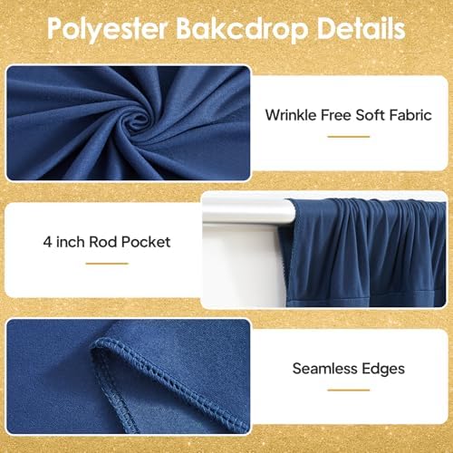 40x10ft Navy Blue Backdrop Curtains for Wedding Parties Wrinkle Free Photo Backdrop Drapes for Photography, alternate view 2