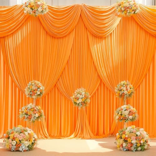 40x10ft Orange Backdrop Curtain Panels for Parties - Wrinkle Free Polyester Photo Curtain Backdrop Wedding Back