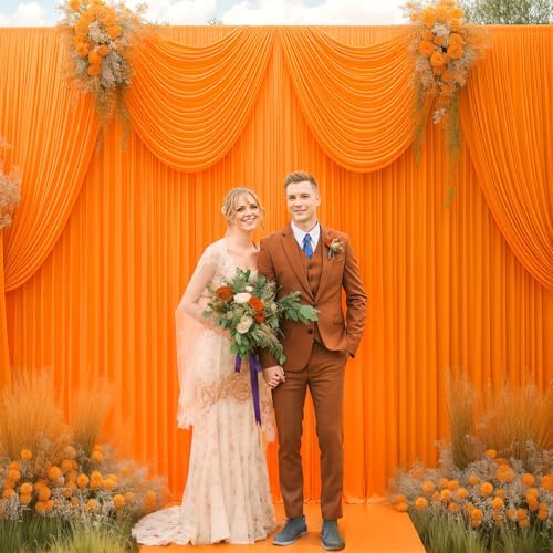 40x10FT Orange Backdrop Curtains for Wedding Parties, Wrinkle Free Polyester Photography Backdrop Drapes for, alternate view