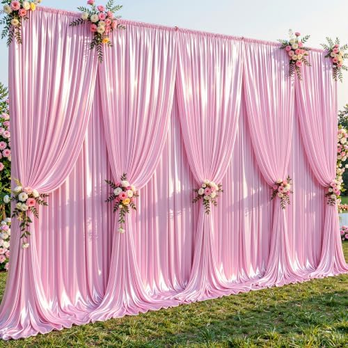40x10ft Pink Glitter Backdrop Curtain for Parties, Wrinkle Free Satin Photo Backdrop Drapes 8 Panels 5x10FT