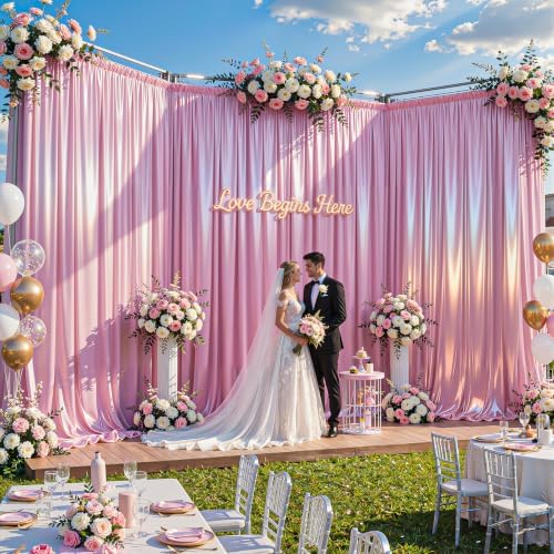40x10ft Pink Glitter Backdrop Curtain for Parties, Wrinkle Free Satin Photo Backdrop Drapes 8 Panels 5x10FT, alternate view 2