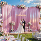 40x10ft Pink Glitter Backdrop Curtain for Parties, Wrinkle Free Satin Photo Backdrop Drapes 8 Panels 5x10FT, alternate view 2