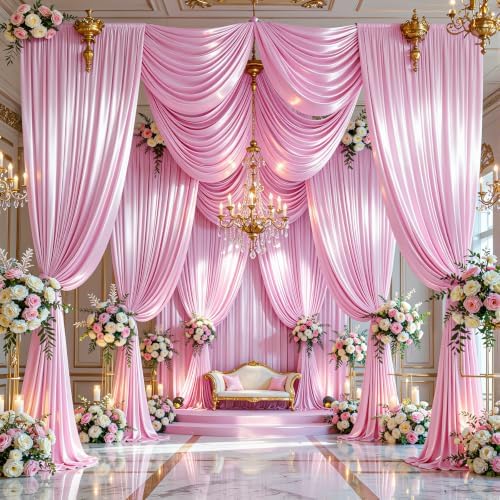 40x10ft Pink Glitter Backdrop Curtain for Parties, Wrinkle Free Satin Photo Backdrop Drapes 8 Panels 5x10FT, alternate view 3