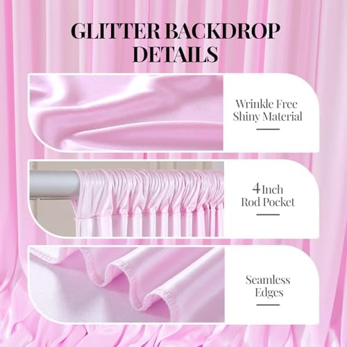 40x10ft Pink Glitter Backdrop Curtain for Parties, Wrinkle Free Satin Photo Backdrop Drapes 8 Panels 5x10FT, alternate view 4
